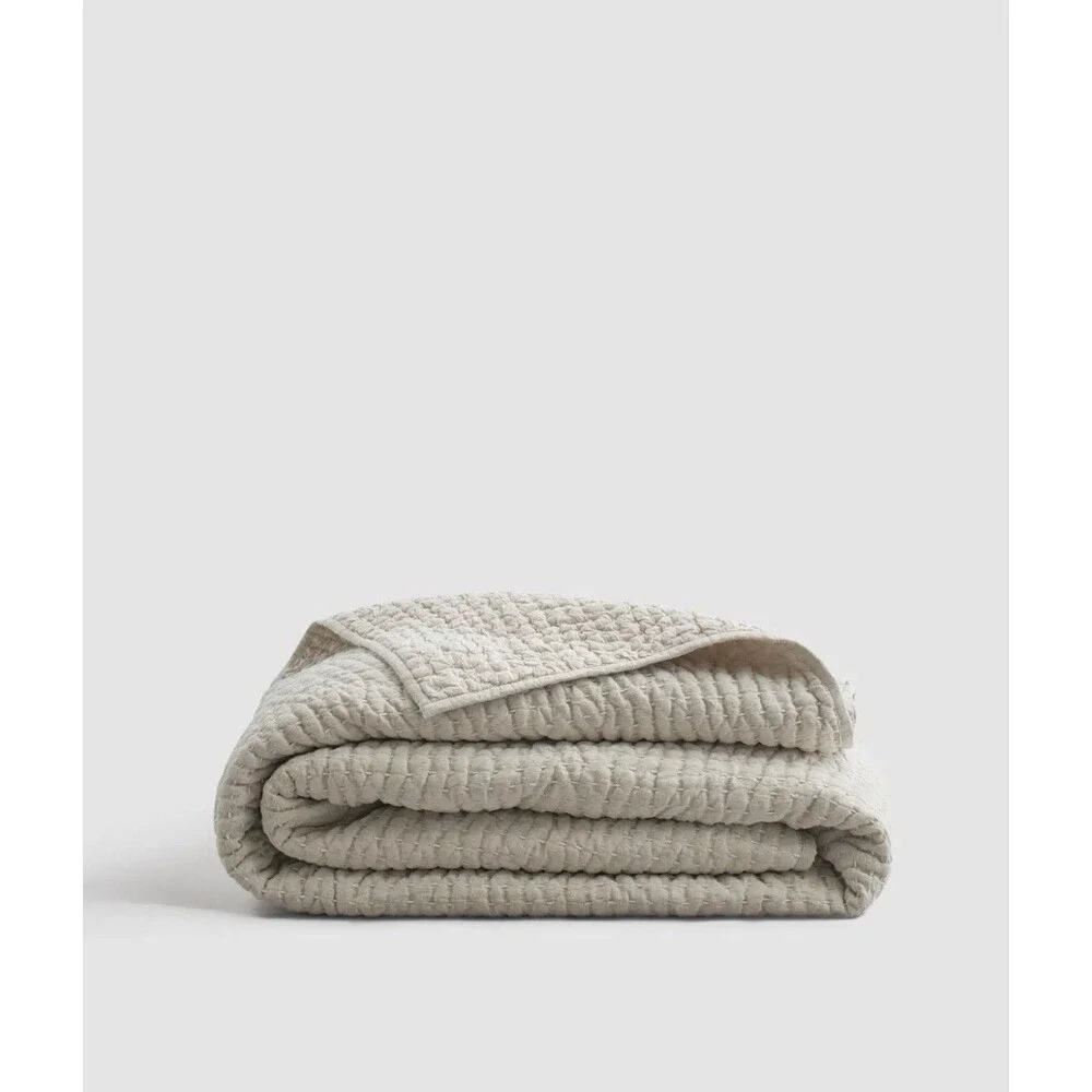 New Quince European Linen Cotton Stitch Quilt Twin Natural $151 Retail